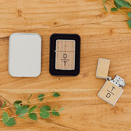 Encendedor metálico personalizado con madera y caja miniatura 3