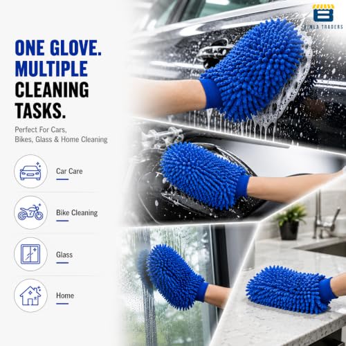Image of Btag Microfibre Double Sided Wash Mitt Cleaning Gloves | Regular Quality | Super Absorbent | Extra Large | 2 pc Pack | Blue