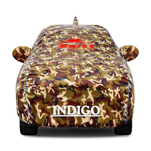 Image of Waterproof Car Cover for Tata Indigo | Dustproof, UV & Scratch Resistant Soft Cotton Lining | Triple Stitched, Mirror Pockets & Elastic Hem | Jungle