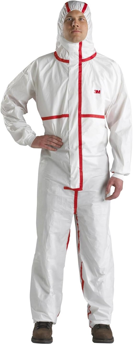 3M Chemical Protective Coverall 4565, White + Red, Type 4/5/6, M, 1 Each