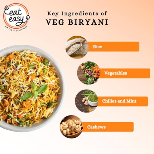 Image of Eat Easy Ready To Eat Veg Biryani, 95gm of 1 Pack, Instant Food, Indian Meal, Travel Food, No Preservatives, No Added Artificial Colours & Flavours, Just Add Water and Cook