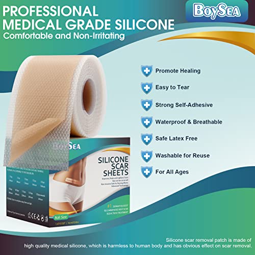 Professional Silicone Scar Sheets (1.6\" x 150\" Scar Roll-3.8M) - Scars Removal Treatment - Reusable Silicone Scar Tape Strips Type for Keloid, C-Section, Surgery, Burn, Acne et
