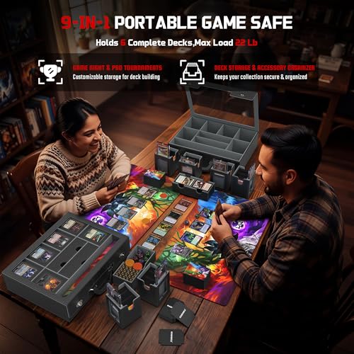 Image of Kabinka MTG Commander Deck Box, Modular 9-in-1 TCG Card Storage Box with Dice Tray & Sideboard Box, 6-Deck Capacity Card Case, Includes 6 Magnetic Card Holders /100CT Card Sleeves /Playmat, Black