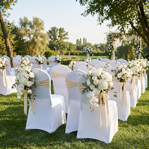 Miniatura 8 de Hengmei Funda Elástica Universal Para Silla, Con Lazo, Para Fiestas, Bodas, Cumpleaños, Decoración De Sillas Blanca, 100 Unidades