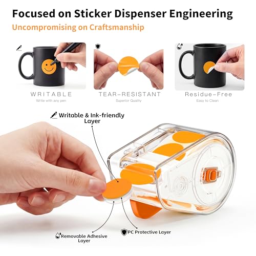 Image of 300 PCS of 1-inch Orange Dot Stickers with Sticker Dispenser, Round Coding Labels Circle Dots Labels Stickers for Office, Classroom,Small Business,Papers