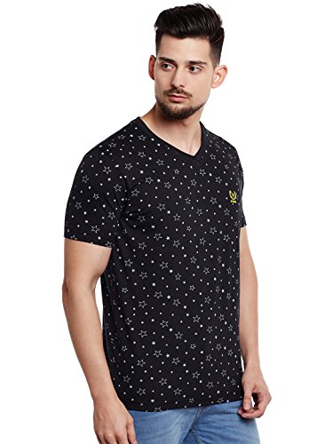 Image of Printed V Neck Cotton Tshirt for Men(Pack of 1)-VEE-Print-NO.1-01-BLK-P-P3230
