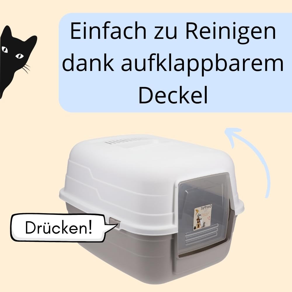 Katzenklo mit Deckel Aktivkohlefilter Katzentoilette Katzen WC Hauben Toilette Klo grau modernes Design