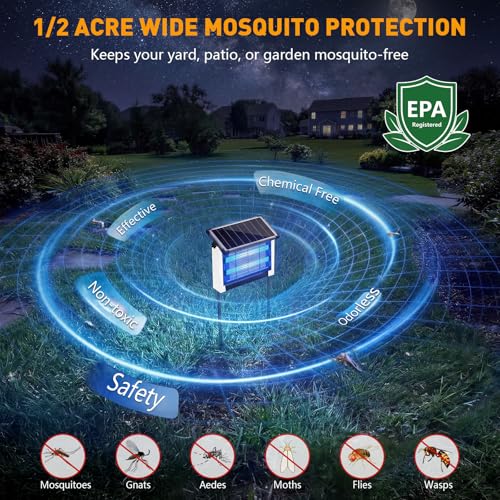 Image of Solar Bug Zapper Outdoor, 4500V Solar Mosquito Zapper for Outdoor & Indoor, 1 /2 Acre Coverage Cordless Rechargeable Electric Fly Zapper, IPX5 Waterproof Mosquito Traps for Backyard, Patio, Camping