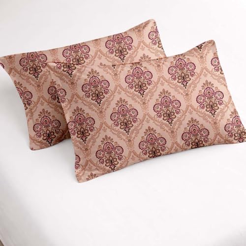 Image of Raymond Bedsheet 100% Cotton Feel Bedsheets 200 TC for Double Bed King Size (108 x108 Inch) with 2 Large Size Pillow Covers | Soft and Breathable | Wrinkle-Free | Premium Printed Design Royal Maroon