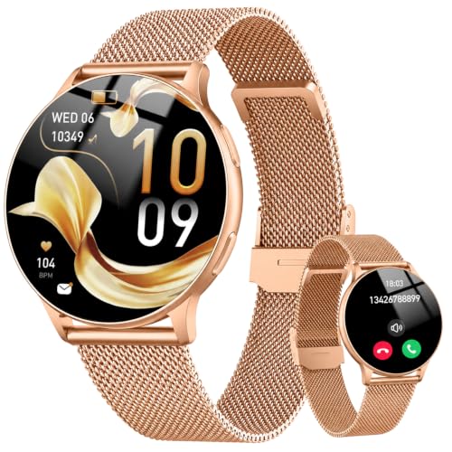Smartwatch Damen, 1,32" AMOLED Rund Uhr mit Telefonfunktion Roségold – Ansicht 1