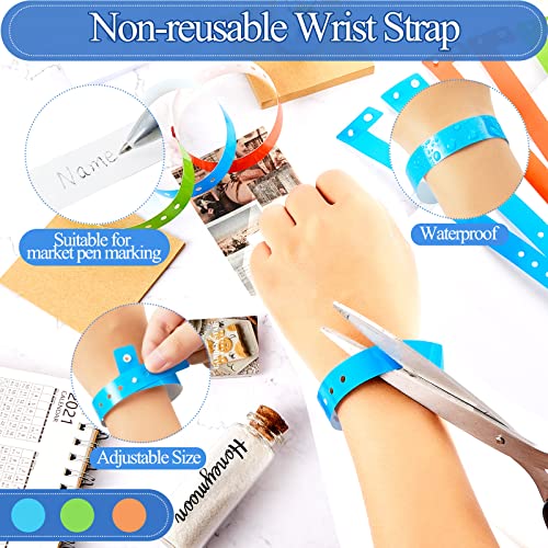 Image of Henoyso 600 Pcs Green Plastic Wristbands for Events Vinyl Waterproof Pool Wristbands Neon Color Plastic Bracelet for Party Events Arm Band Identification for Concerts Carnivals (Blue,Orange)