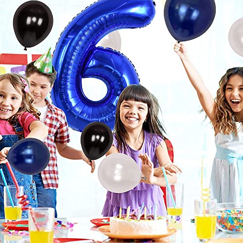 Image of TONIFUL 40 Inch Navy Blue Number 6 Balloons Large Foil 6th Birthday Decor | Deep Blue 6 Balloon Number Six for 6th 16th 26th 36th 60th Birthday 6 Year Anniversary, Blue Decorations for Women Boys