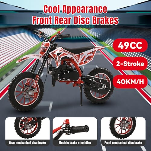 Image of 2026 New 50cc Dirt Bike for Kids 2-Stroke, Toddler Gas Powered Mini Bike with Front Rear Disc Brakes, Speeds up to 40KM /H, Gas Motorcycle for Children, Ideal Gifts for Boys Girls, (Red N)