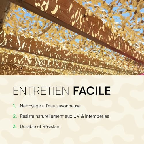 Filet de Camouflage Sable - Filet d’Ombrage Extérieur Résistant - Haut de Gamme - Protection Solaire & Voile d'Ombrage Anti-UV - Différentes Tailles, Formes et Couleurs - Terrasse, Pergola, Jardin – vue 7