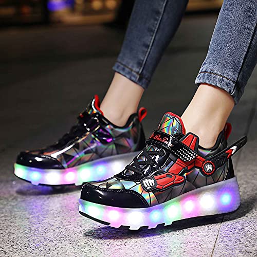 Yunicus Toddler Roller Skate Sneakers For Girls Usb Charging Led Light Up Skating Shoes With Wheels For Boys, Steel Black, 10 Toddler,28 #TOP3