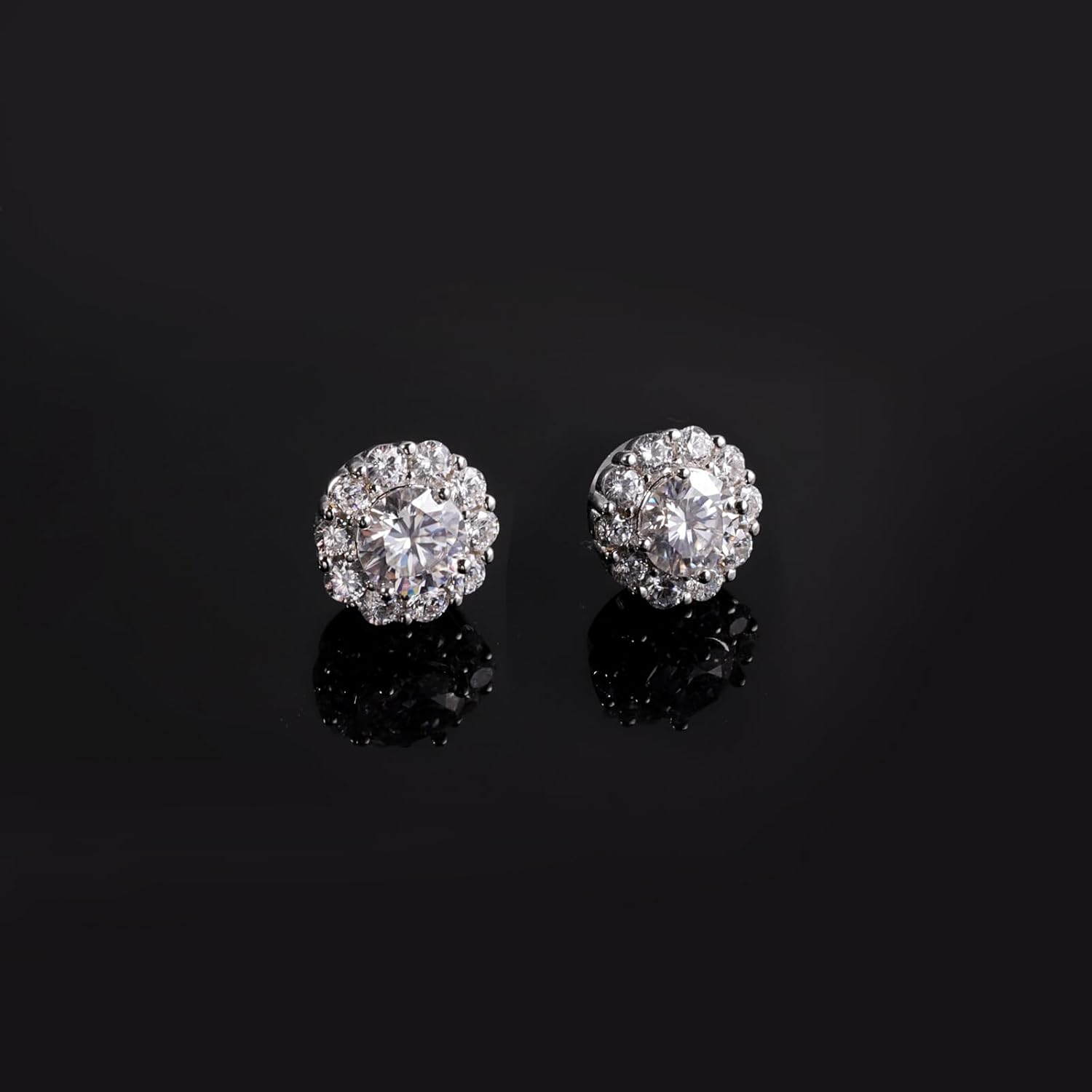Moissanite Halo Earrings for Women - 925 Sterling Silver 2CT Moissan Screw Back/Dangle/Clip On Earring Piercing Hypoallergenic Jewelry Gifts