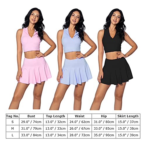 Abociw Tennis Skirts For Women With Racerback Sport Bra Sets High Waist Pleated Golf Skort Skirt Collared V Neck Sleeveless Workout Crop Top With Built-In Bra Athletic Tennis Outfits Pink Small #TOP6