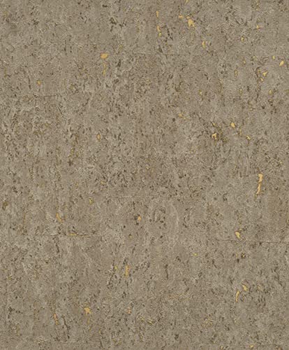Rasch Tapete 538342 - Goldene Vliestapete mit Kork-Optik im industriellen Design aus der Kollektion Curiosity - 10,05m x 0,53m (LxB)