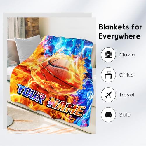 Basketball Blanket - Custom Gifts for Boys - Flannel Soft Throws for Basketball Player 4 Sizes