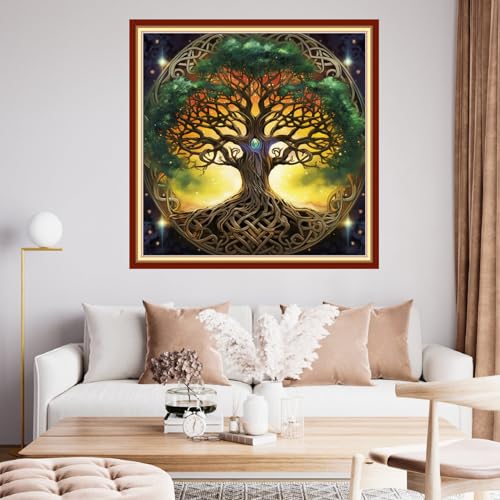 Image of Findvoor Stamped Cross Stitch Kits for Beginner Embroidery Kits for Beginners Adults DIY 11CT Cross Stitch Patterns Needlepoint Kits Crossstitching Kits-Magic Tree 18x18 inch