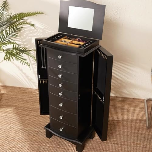 TBLOTYD Mirror Jewelry Cabinet Standing, Jewelry Armoire with Flip Top Mirror, 2 Swing Doors, Large Jewelry Storage Organizer,