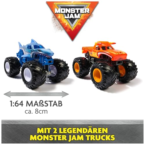 Monster Jam, Supercharge Speedway Spielset, mit den Trucks Megalodon und EL Toro Loco im Maßstab 1:64, actiongeladene motorisierte Stunt-Strecke mit Rampen, Beleuchtung und viel Zubehör, ab 3 Jahren
