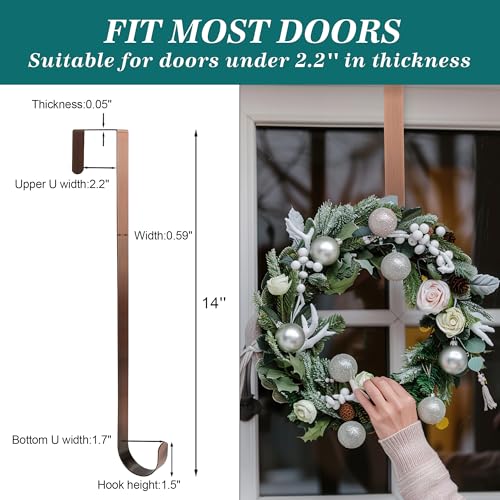 Image of HOOSUN 4th of July Decorations Wreath Hangers for Front Door,14 Inches Metal Wreath Hook Holder for Spring Decor,20 Lbs Over The Door Wreath Hanger for Spring Patriotic Wreath Front Porch Decor