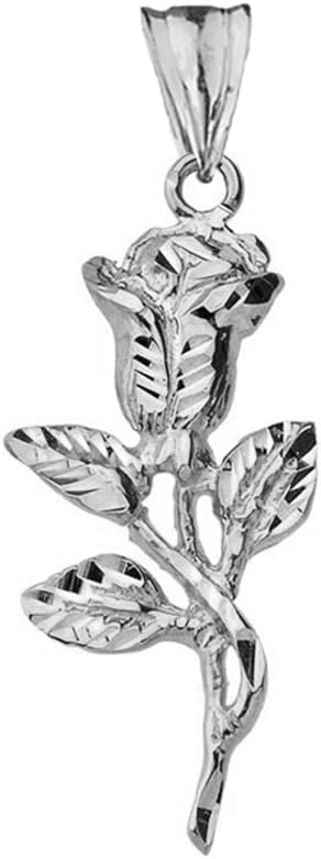 Elegant Sterling Silver Sparkle-Cut Rose Flower Pendant Necklace - Image 2