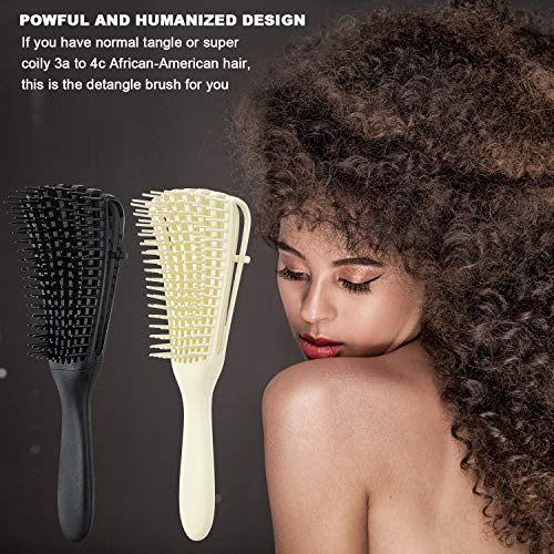 2 Pieces Detangling Brush For Afro America/African Hair Textured 3A To 4C Kinky Wavy/Curly/Coily/Wet/Dry/Oil/Thick/Long Hair, Knots Detangler Easy To Clean (Beige, Black) #TOP6