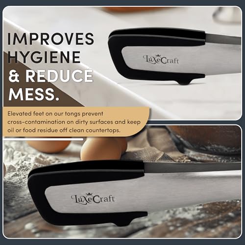 Kitchen Tongs - Premium Stainless Steel Tongs for Cooking with Non-Scratch LFGB Silicone Tongs Tips, Locking Handles, Built-In Stand, Dishwasher Safe, Ideal for Grilling, Frying, and Serving - Image 6