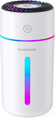 Mini humidificador, 11.8 fl oz, pequeño humidificador personal USB de niebla fría con luz colorida, 2 modos de pulverización, apagado automático,