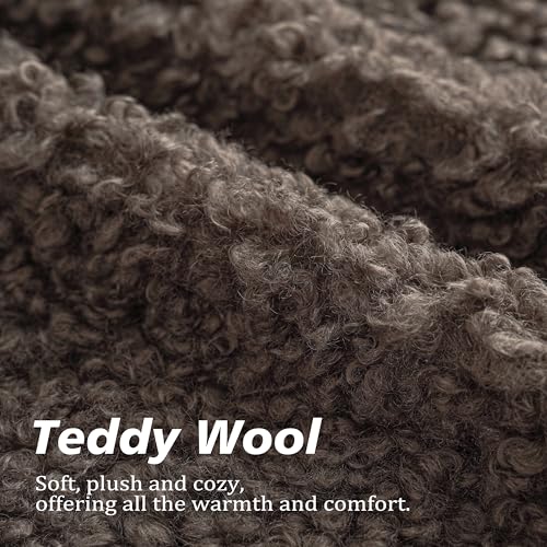 Image of Foindtower Set of 2 Curly Teddy Wool Pillow Covers Decorative Boucle Textured Lumbar Throw Pillow Faux Fur Pillowcases Sheepskin Cushion Case for Sofa Bedroom Car 12 inchx20 inch Chocolate