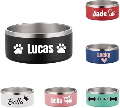 Personalized Dog cat Bowls with Name Stainless Steel pet Bowl for Large Small Dogs Food and Water Custom Names Feeding Bowl 32OZ -64oz