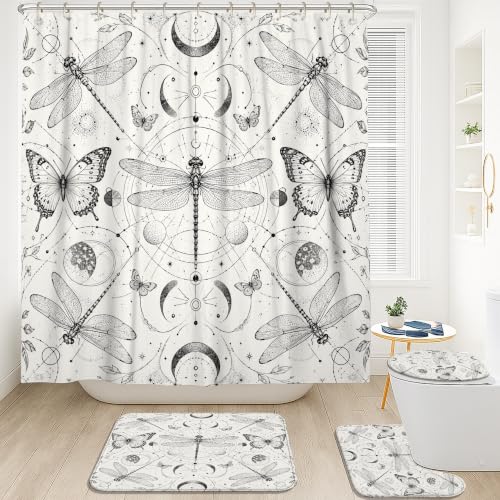 Rideaux de douche polyester imperméable 183x183 cm lune et tapis - 3