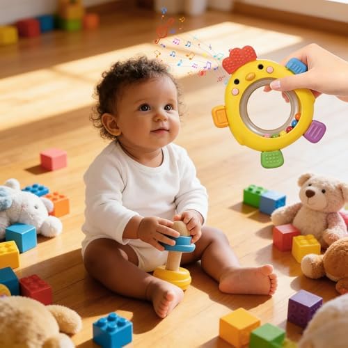 WALULAN Sensory Toys for Babies, 2 Pack Baby Teething Rings Toys for 0-3 3 6-12 Months Baby Rattle Teether Silicone Teether Relief Chew Soothing,BPA Free,Sore Gums Babys Teethers Toys — view 4