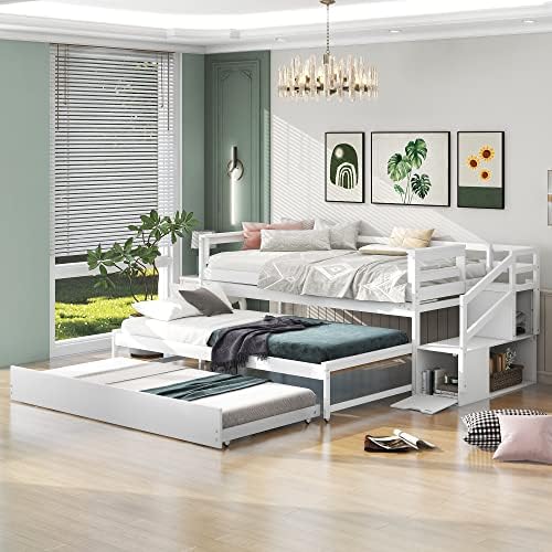 Amazon.com: BIADNBZ Twin Size Daybed with Double Trundle, Pine Wood ...