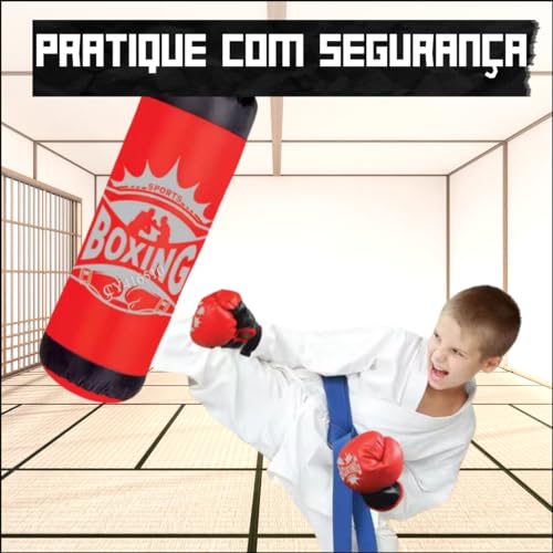 Kit Boxe Infantil com Saco Para Pancadas e Socos e 2 Luvas Para Exercícios Para Liberar a Energia da