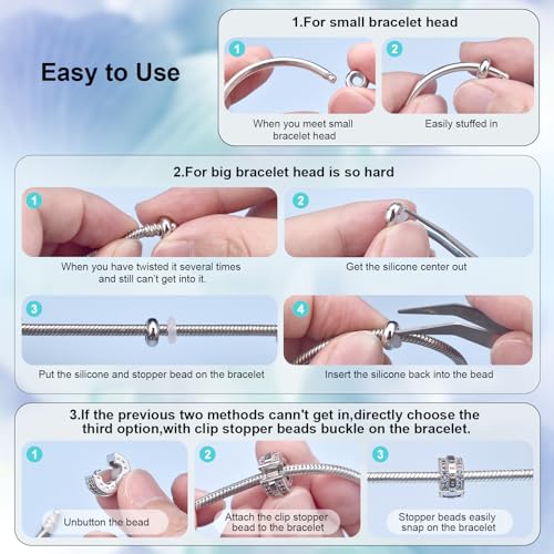 DALARAN Stopper Beads for Bracelets 925 Sterling Silver Clip Spacer Charm Bracelet Stoppers3