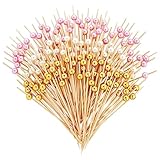 Okuna Outpost Bamboo Pearl Toothpicks - 4.7 in, 150 Count, White, Pink & Gold - Skewers for Appetizers & Mimosa Bar Supplies - Party & Catering Supplies