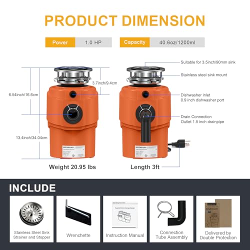 image for MAX DISPOSER Garbage Disposal 1 HP Ultra Quiet Anti-Jam Grinding Syste