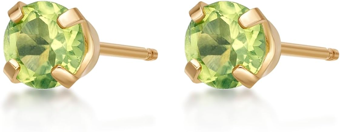 Natural Birthstone Stud Earrings for Women in 14K White or Yellow Gold, Round Gemstone Post Earrings with Push Back, 3mm/4mm/5mm Birthstone by Lavari Jewelers