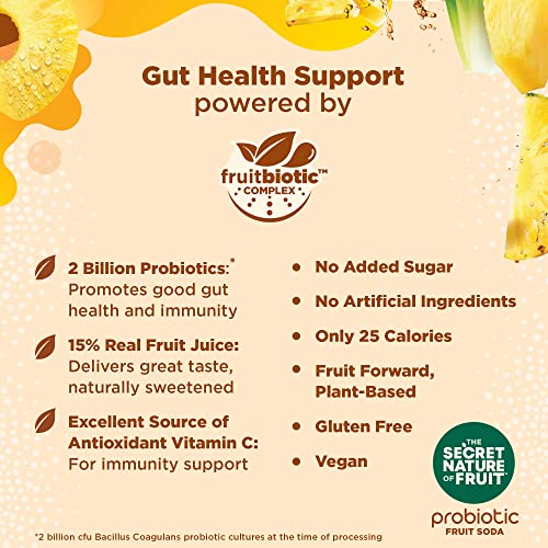 The Secret Nature Of Fruit Probiotic Fruit Soda, Supports Gut Health & Immunity, 2 Billion Probiotics, Zero Added Sugar, 15% Fruit Juice, High In Vitamin C, Spiced Pineapple - 12Oz (Pack Of 12) #TOP4