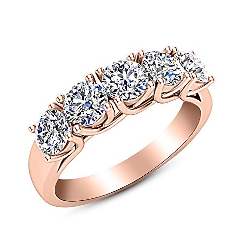 2 Carat (ctw) 14K Rose Gold Round Diamond Ladies 5 Five Stone Wedding Anniversary Stackable Ring Band Value Collection