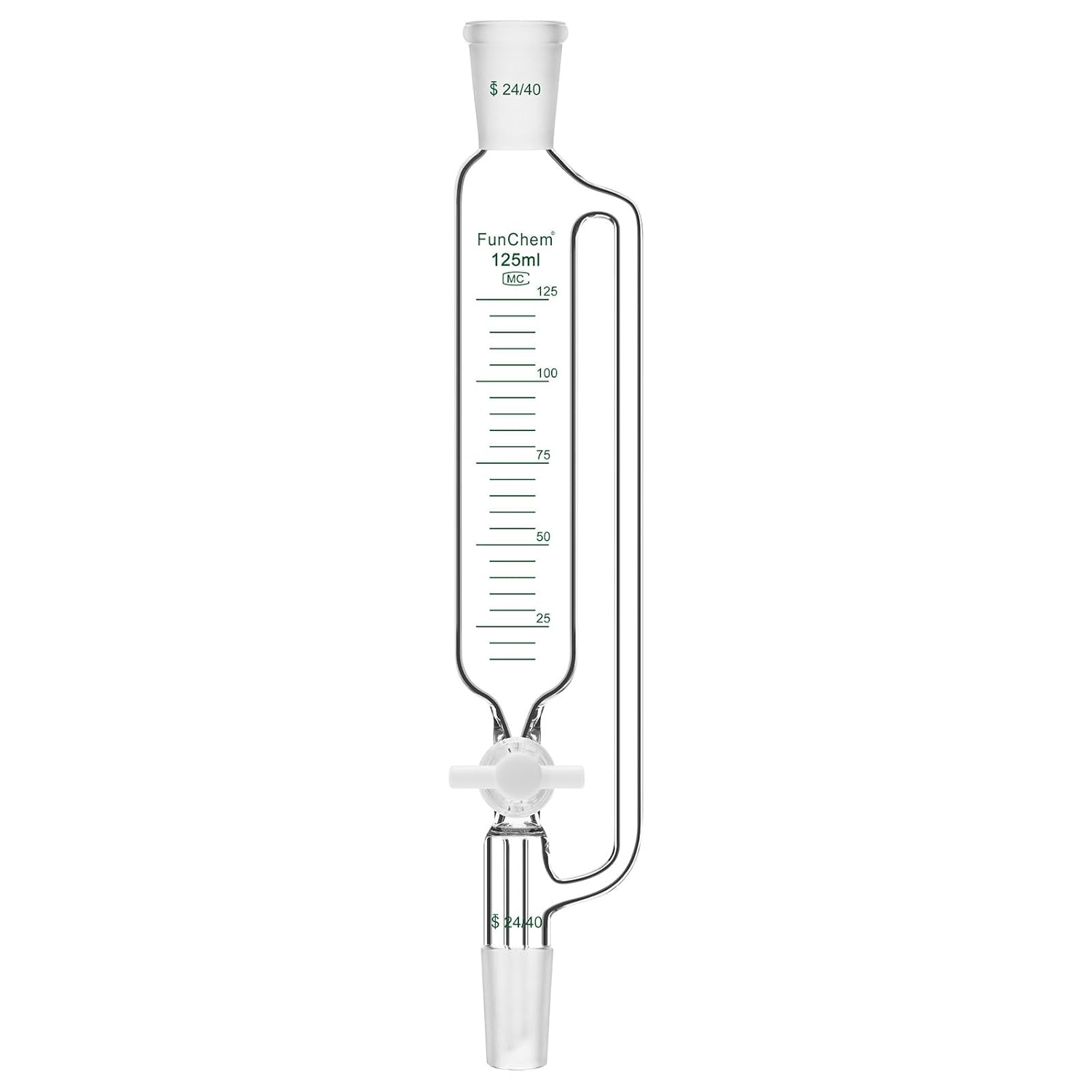 FunChem Pressure Equalizing Dropping Funnel with PTFE Stopcock, 250ml Graduated Borosilicate Glass with 24/40 Standard Taper Joints for Safe Laboratory Liquid Addition