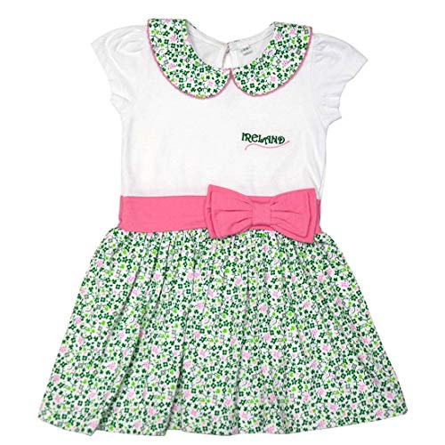 White Floral Print Shamrock Pink Bow Ireland Kids Girls Dress