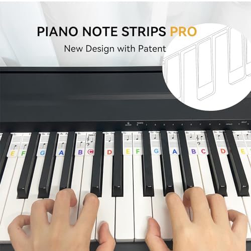 Image of Piano Note Strips Pro, Thickened Anti-Stuck, Fit 88 /61 Key Piano Keyboard, Design for Beginner Learning (Rainbow Colors Pro)