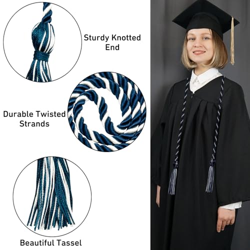 Image of Graduation Honor Cords Navy Blue and White Honor Cords with Tassels for Graduation Students