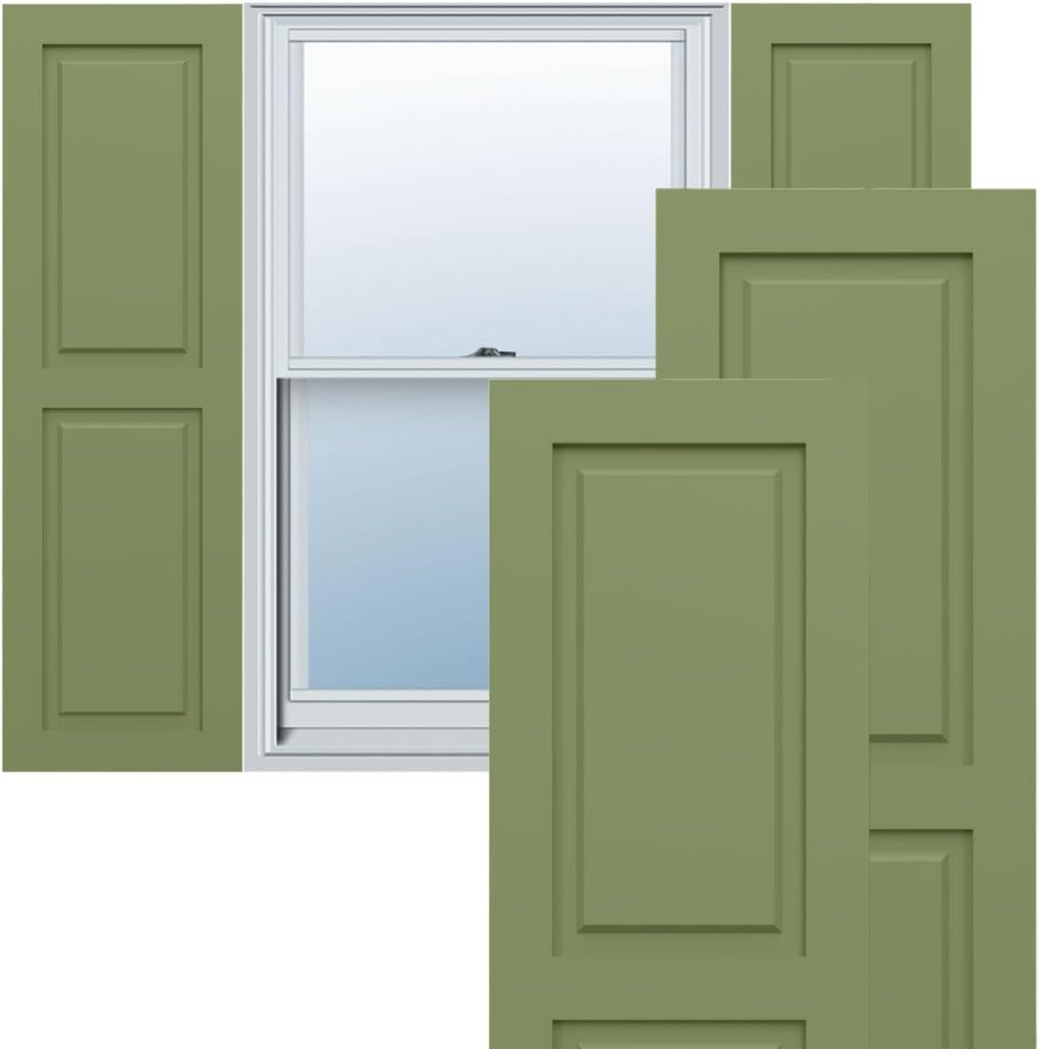 12"W x 25"H True Fit PVC Two Equal Raised Panel Shutters, Moss Green (Per Pair - Hardware Not Included)