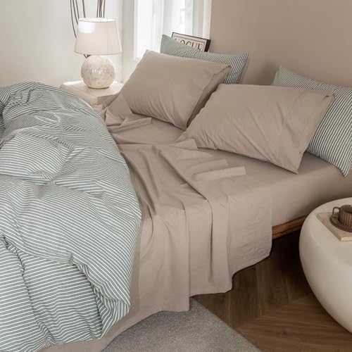 JIYUAN Queen Washed Cotton Sheet Set, 4-Piece, Relaxed Linen Feel by JIYUAN - Image 3