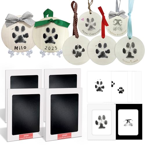 Skittypurr Inkless Pet Paw Print Kit Dog Nose Print Kit Ink Paw Print Ornament for Dogs Cats Clean Touch Ink Pad Mess Free Pawprints Memorial Keepsakes Pets Paw Print Impression Kit-4 Pack